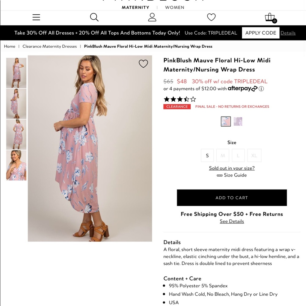 NWT PinkBlush Hi-Low Maternity/Nursing Wrap Dress